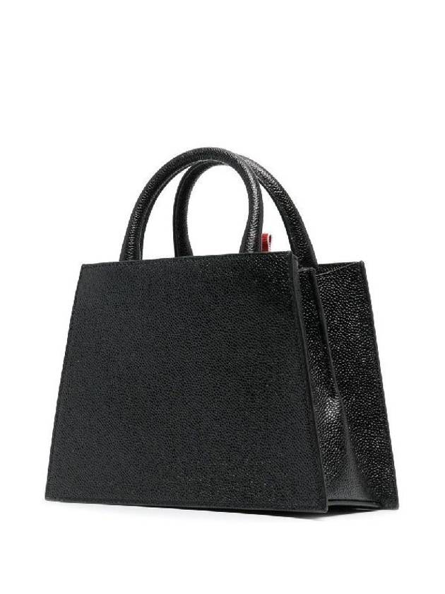 Pebble Grain Leather Mini Trapezoid Tote Bag Black - THOM BROWNE - BALAAN 4