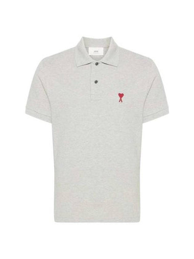 Men's Heart Logo Polo Shirt Grey - AMI - BALAAN 1