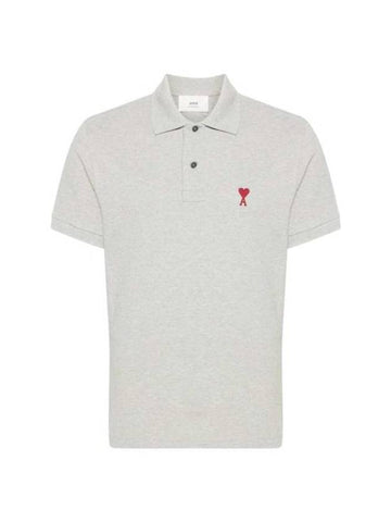 Men's Heart Logo Polo Shirt Grey - AMI - BALAAN 1