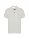 Men's Heart Logo Polo Shirt Grey - AMI - BALAAN 1