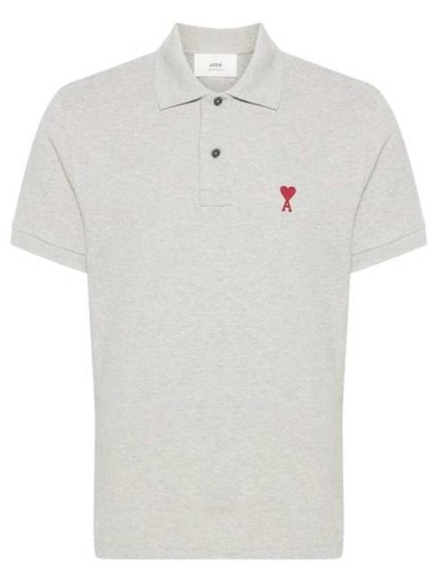 Men's Heart Logo Polo Shirt Grey - AMI - BALAAN