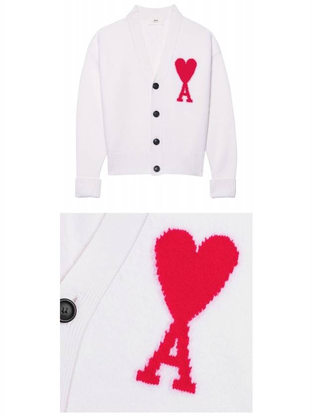 Big Heart Logo Wool Cardigan White - AMI - BALAAN 6