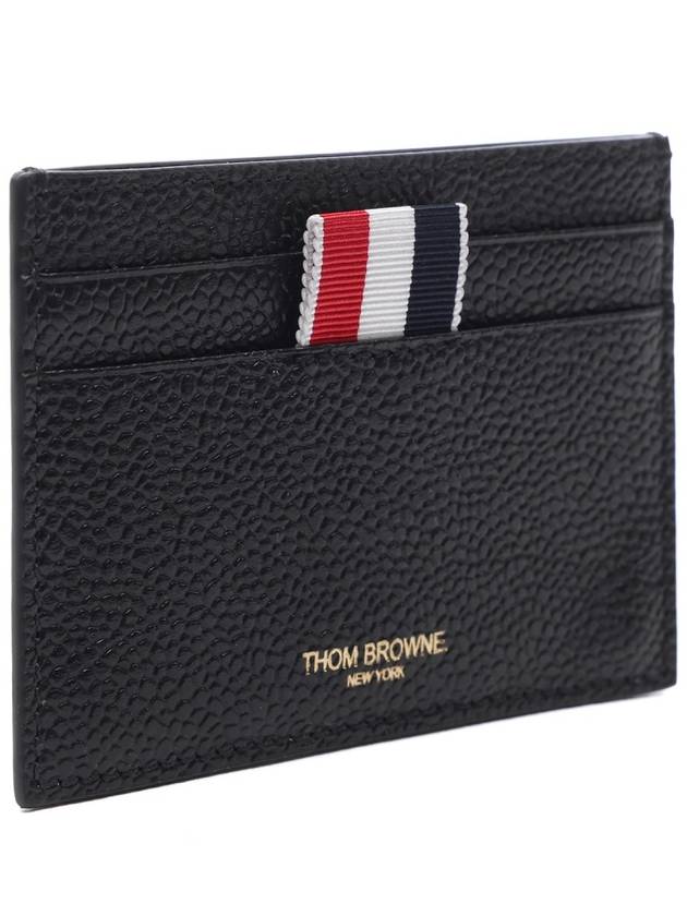 Pebble Grain Leather Stripe Single Card Wallet Black - THOM BROWNE - BALAAN 4