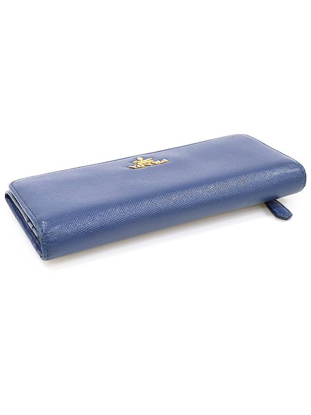 1M1132 Blue Saffiano Leather Gold Lettering Logo Long Wallet - PRADA - BALAAN 3