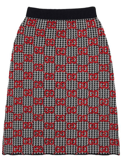 Women's GG Boucle Pied de Full Wool H-Line Skirt Black Red - GUCCI - BALAAN 2