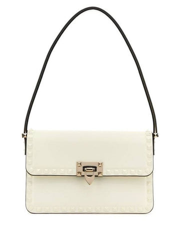 Rockstud Detail Leather Shoulder Bag White - VALENTINO - BALAAN 1