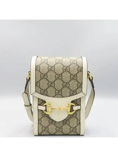 625615 White leather trim horsebit 1955 mini cross bag - GUCCI - BALAAN 2