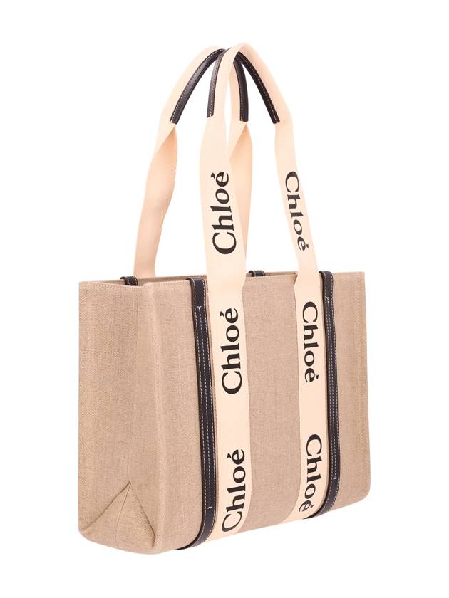 Woody Canvas Medium Tote Bag White Navy - CHLOE - BALAAN 3