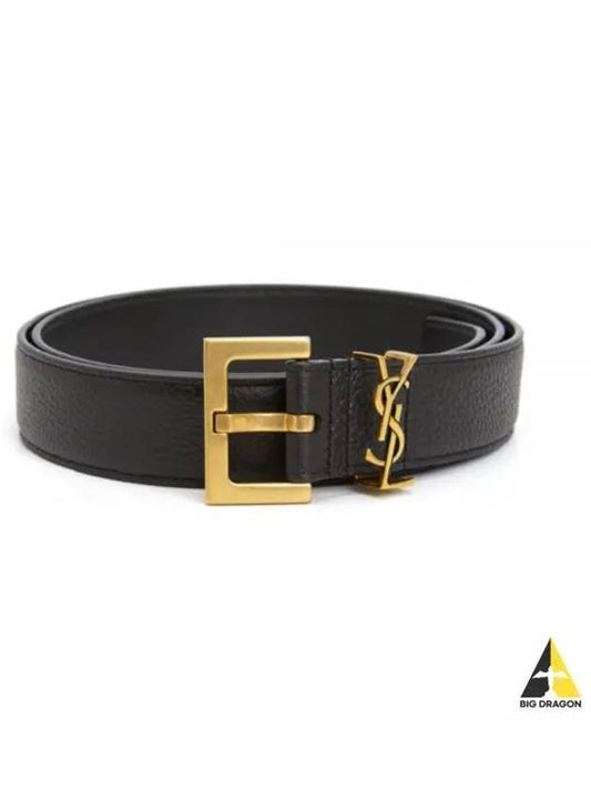 Men's Monogram Grain Leather Belt Gold - SAINT LAURENT - BALAAN 2