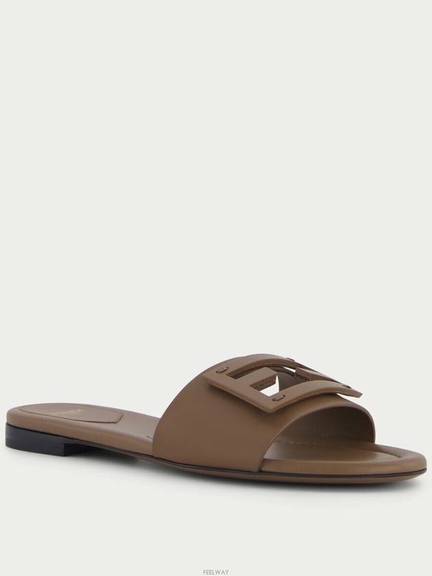 Baguette FF Logo Leather Slippers Mocha - FENDI - BALAAN 3