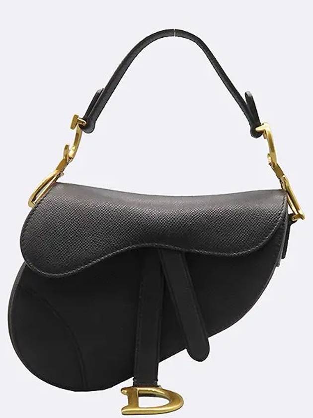 M0447CBAA Black Calfskin Gold Logo Mini Saddle Bag - DIOR - BALAAN 2