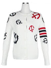 Cotton Anchor Intarsia 4 Bar Crew Neck Cardigan White - THOM BROWNE - BALAAN 2