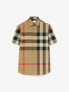 Men's Check Motif Cotton Short Sleeve Shirt Beige - BURBERRY - BALAAN 2