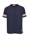 Textured Cotton Stripe Short Sleeve T-Shirt Navy - THOM BROWNE - BALAAN 2