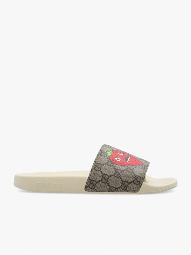 Strawberry Logo Slippers Beige - GUCCI - BALAAN 2