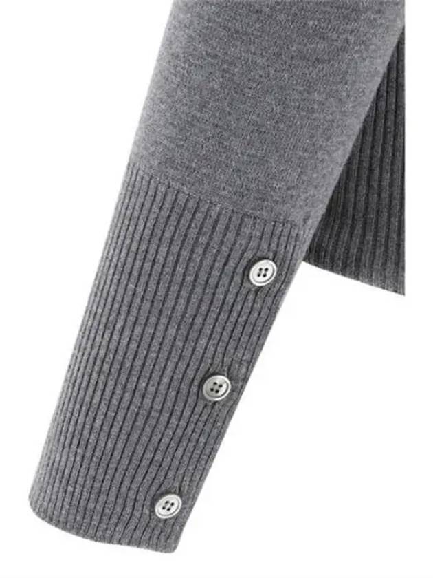 Milano Stitch 4 Bar Classic V Neck Fine Merino Wool Cardigan Medium Grey - THOM BROWNE - BALAAN 5