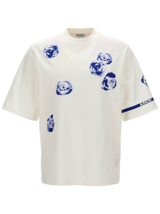 Rose Print Cotton Short Sleeve T-Shirt White - BURBERRY - BALAAN 2