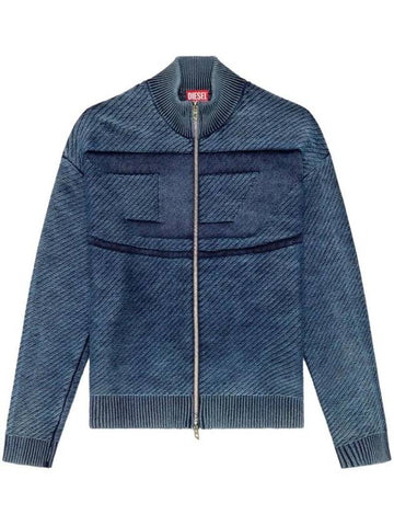 Denim Effect Zip-Up Cardigan Blue - DIESEL - BALAAN 1