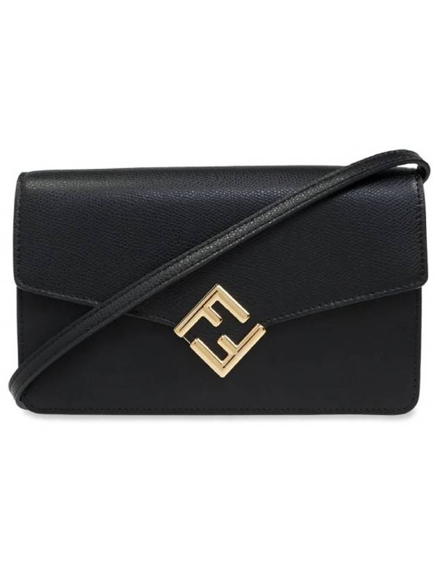 FF Logo Chain Diamond Leather Cross Bag Black - FENDI - BALAAN 5