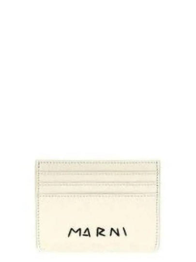 Embroidered Logo Leather Card Wallet White - MARNI - BALAAN 2