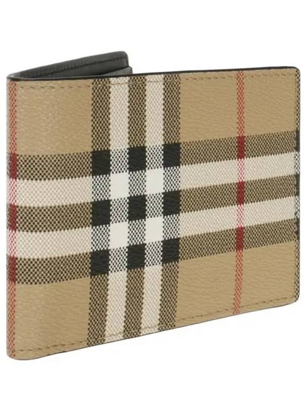 Check Slim Bifold Leather Half Wallet Beige - BURBERRY - BALAAN 3