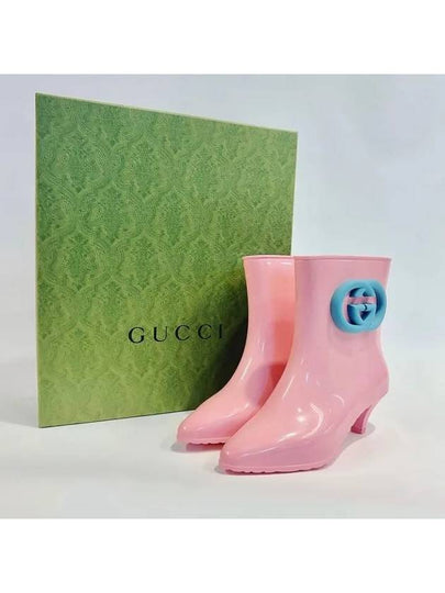 Interlocking G Shiny Rubber Ankle Middle Boots Pink - GUCCI - BALAAN 2