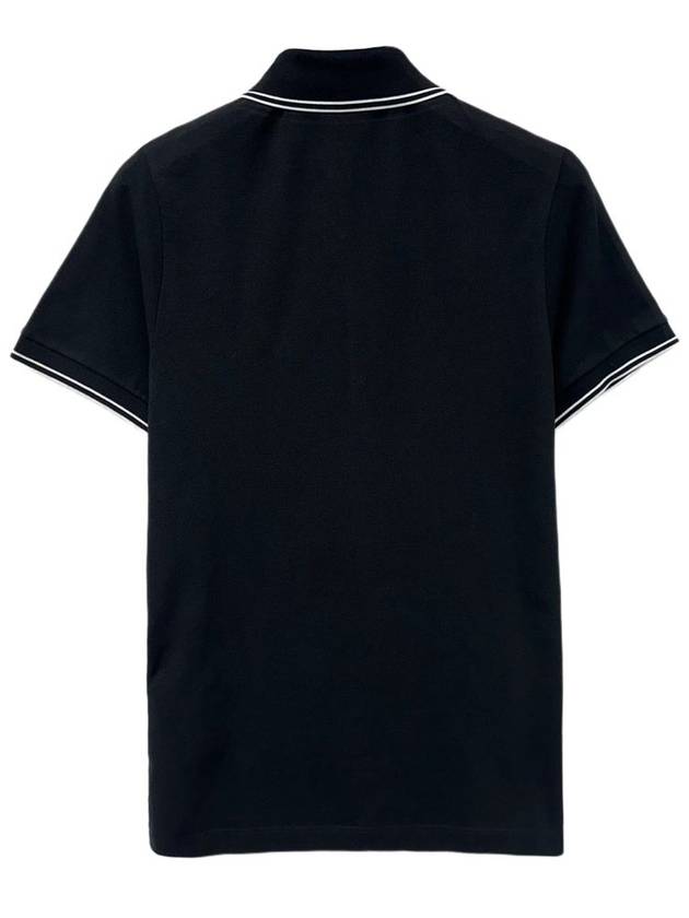 Stretch Cotton Pique Short Sleeve Polo Shirt Black - STONE ISLAND - BALAAN 3