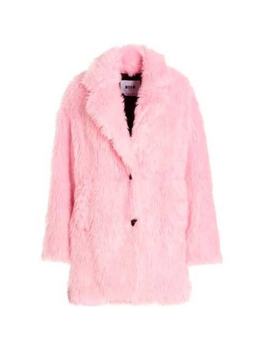 Women s Fake Button Up Fur Coat Light Pink - MSGM - BALAAN 1