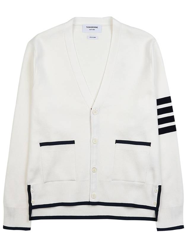 V-Neck Diagonal Armband Cardigan White - THOM BROWNE - BALAAN 2