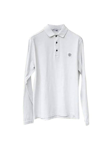 Men's Logo Long Sleeve Polo Shirt White - STONE ISLAND - BALAAN 1