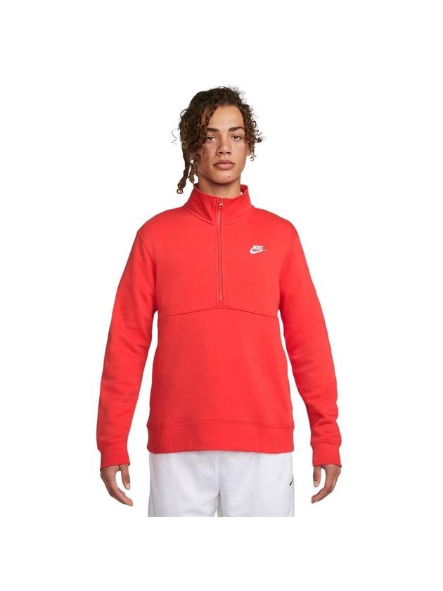 Sportswear Club Brushed Half Zip Up Sweatshirt Red - NIKE - BALAAN 1