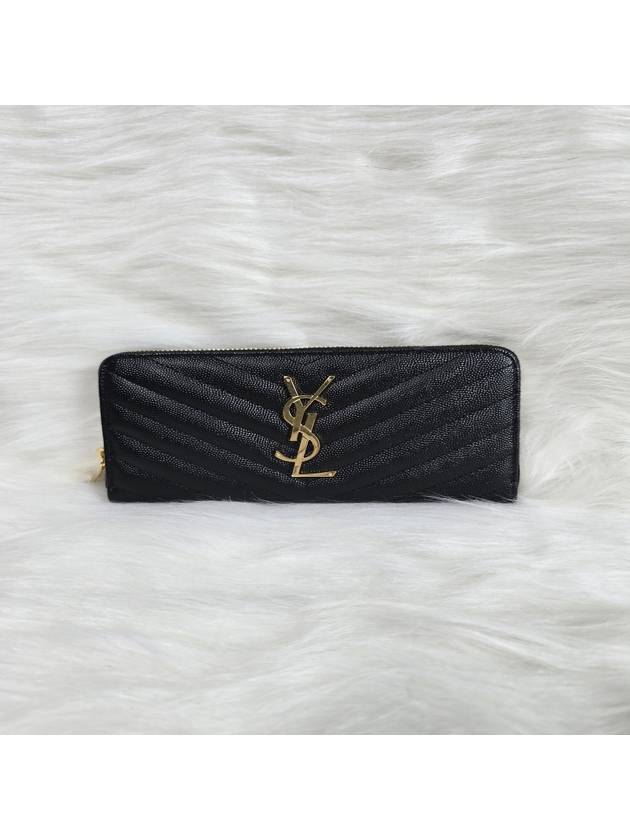 Matelasse Monogram Zipper Around Long Wallet Black - SAINT LAURENT - BALAAN 4