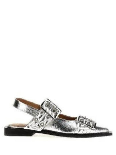 Double Buckle Metallic Effect Ballerinas Silver - GANNI - BALAAN 2