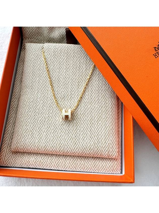 Mini Pop H Pendant Necklace Gold Blanc White - HERMES - BALAAN 4