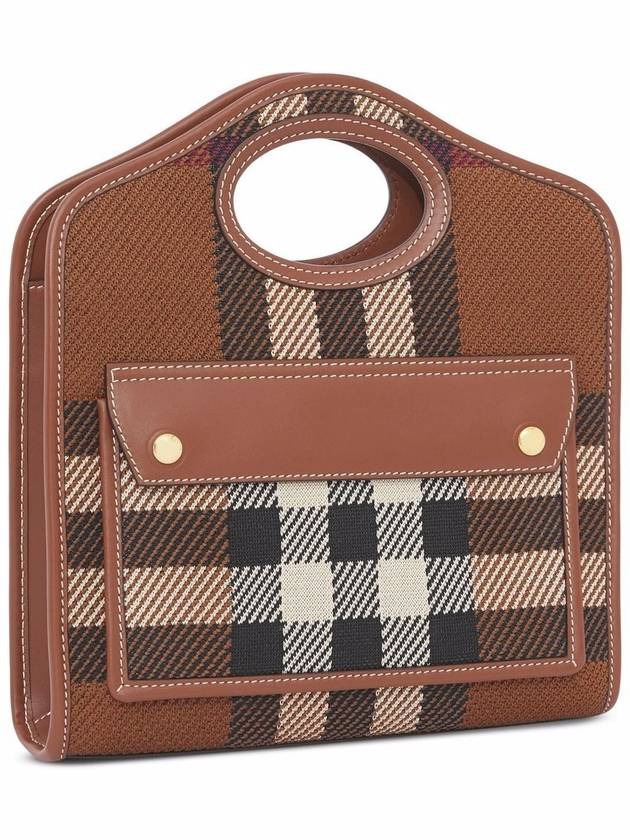 Mini Knit Check Leather Pocket Tote Bag Brown - BURBERRY - BALAAN 8