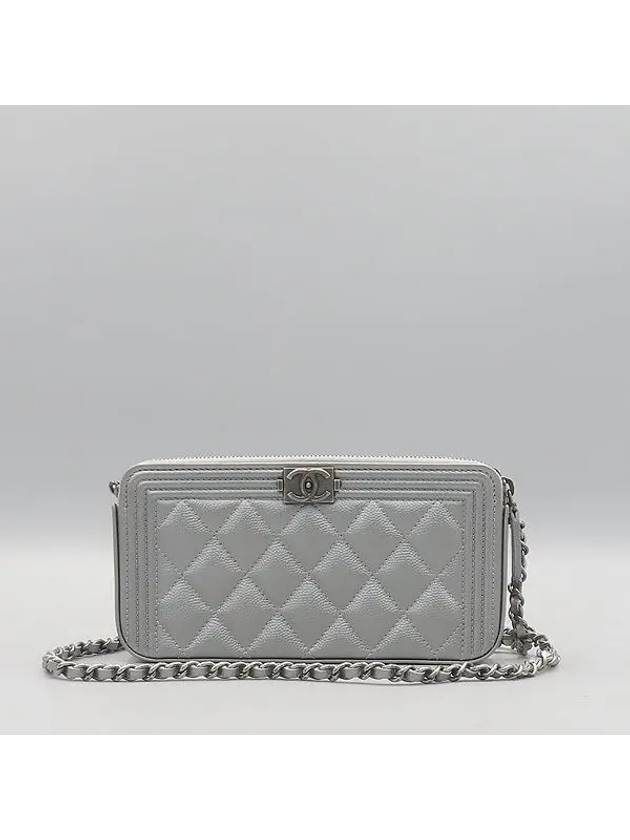 A84069 Bronze Leather Boy Double Zipper WOC Silver Encrusted Mini Cross Bag - CHANEL - BALAAN 2