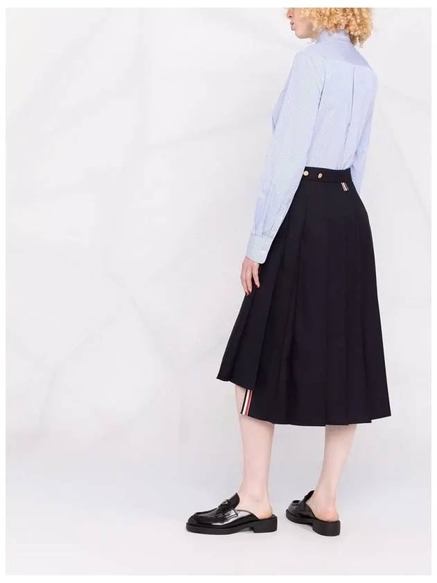 Super 120S Twill Below Knee Pleated Skirt Navy - THOM BROWNE - BALAAN 5