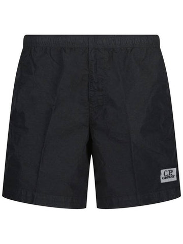 Logo Patch Flat Nylon Swim Shorts Black - CP COMPANY - BALAAN.