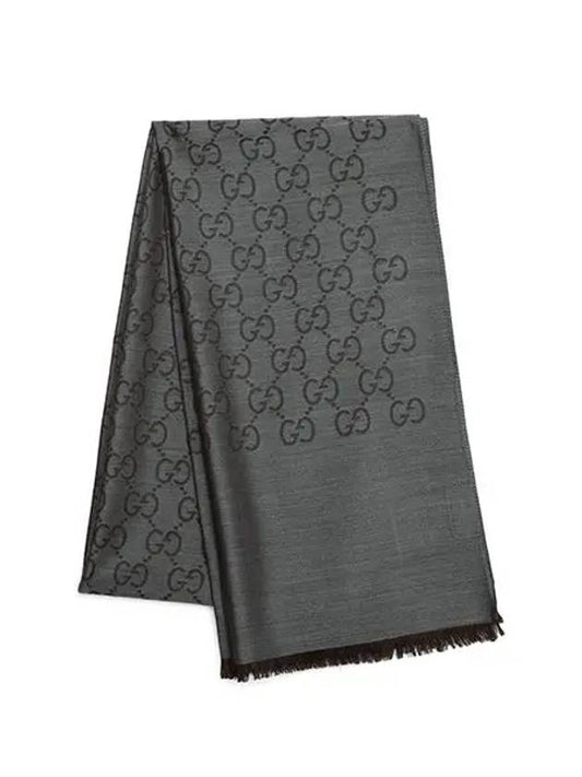two-tone GG pattern wool silk muffler dark brown - GUCCI - BALAAN.