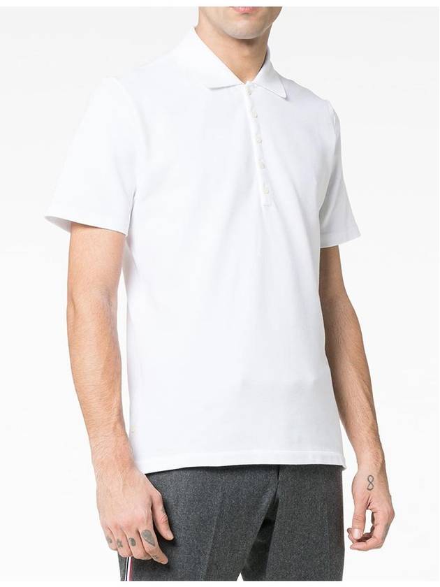 Men's Cotton Pique Center Bag Striped Short Sleeve Polo Shirt White - THOM BROWNE - BALAAN 4