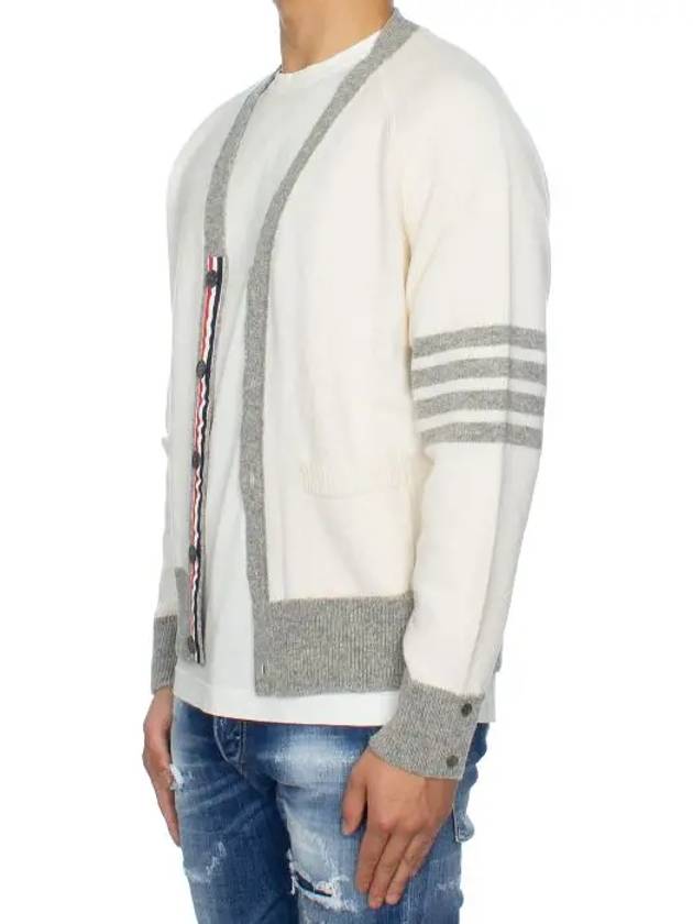 V-Neck 4-Bar Wool Cardigan White - THOM BROWNE - BALAAN 5