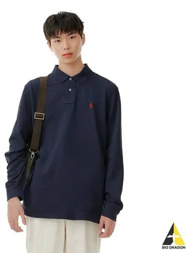 Custom Slim Fit Long Sleeve Mesh Polo Blue - POLO RALPH LAUREN - BALAAN 1