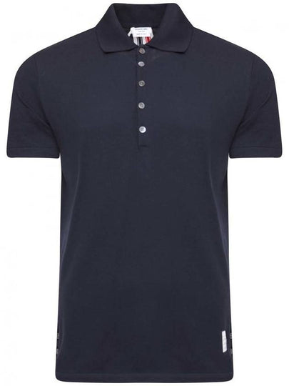 Men's Cotton Pique Center Bag Striped Short Sleeve Polo Shirt  Navy - THOM BROWNE - BALAAN 2