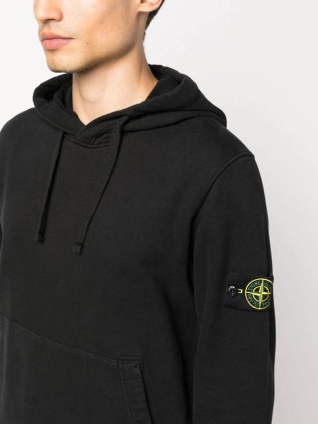 Logo Patch Brushed Cotton Hoodie Black - STONE ISLAND - BALAAN 7