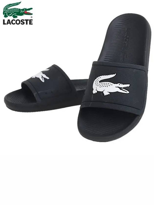 Women's Croco Logo Slippers Black - LACOSTE - BALAAN.