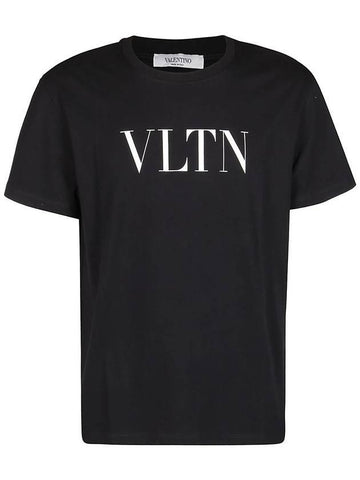 Crew Neck Logo Print Short Sleeve T-Shirt Black - VALENTINO - BALAAN 1