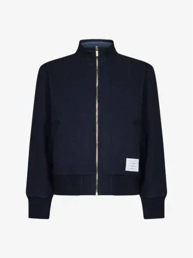 Funnel Neck Zip-Up Jacket Navy - THOM BROWNE - BALAAN 2