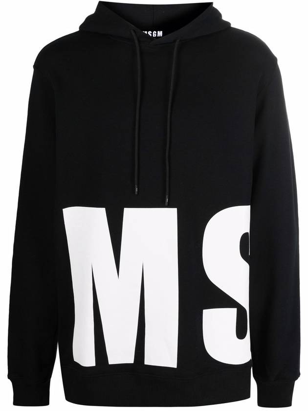 Big Logo Print Cotton Hoodie Black - MSGM - BALAAN 3