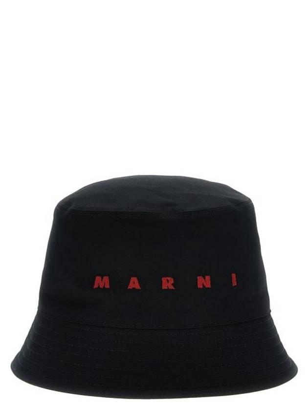 Embroidered Logo Cotton Bucket Hat Black - MARNI - BALAAN 2