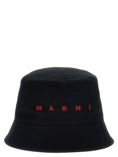 Embroidered Logo Cotton Bucket Hat Black - MARNI - BALAAN 2